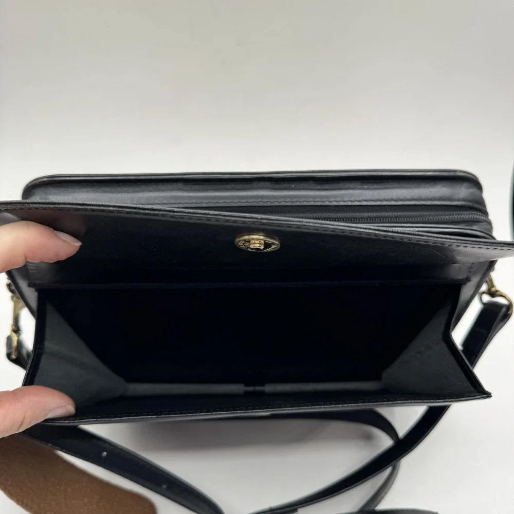Franklin Quest Classic Planner Black Full Aniline Leather Zip Around Crossbody